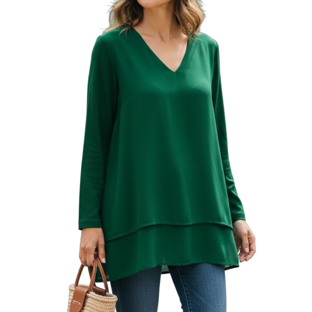 Michael Kors Women’s Top Forest Green V-Neck Tunic Size M‎ 2305